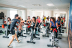 Участницы акции на велотренажерах